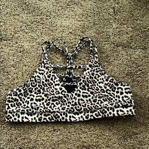 Leopard Print Strappy Women's Sports Bra No Padding Sz XXXL